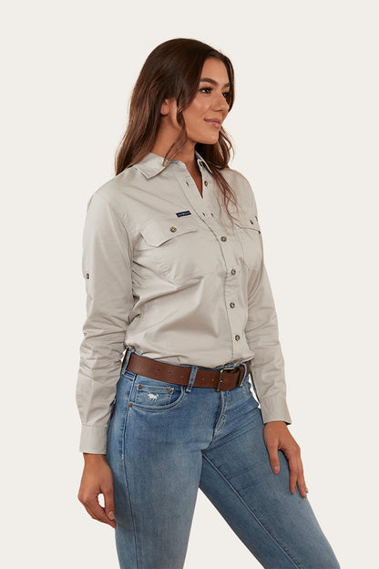 Pentecost River Womens Full Button Work Shirt - Beige