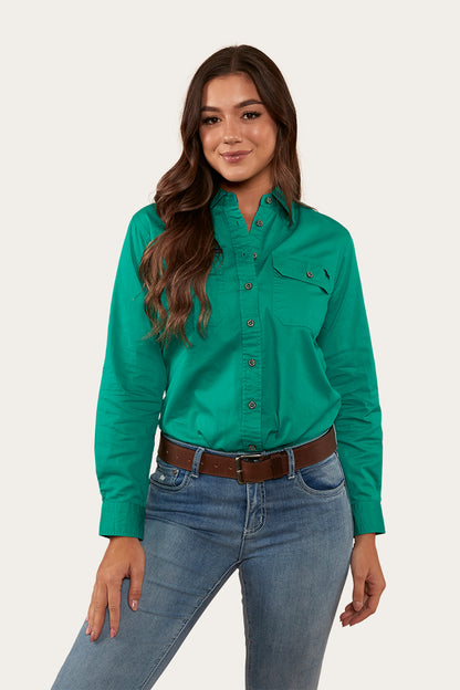 Pentecost River Womens Full Button Work Shirt - Green