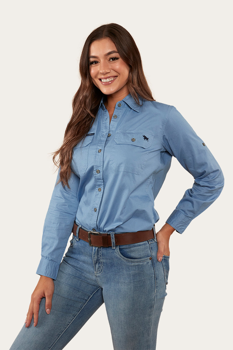 Pentecost River Womens Full Button Work Shirt - Denim Blue