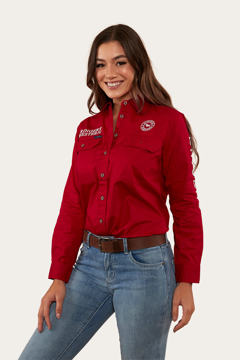 Signature Jillaroo Womens Full Button Work Shirt - Red/White