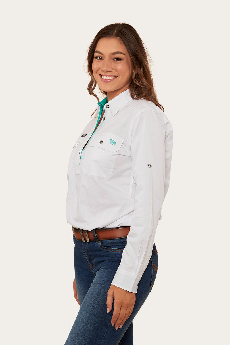 Pentecost River Womens Half Button Work Shirt - White/Mint