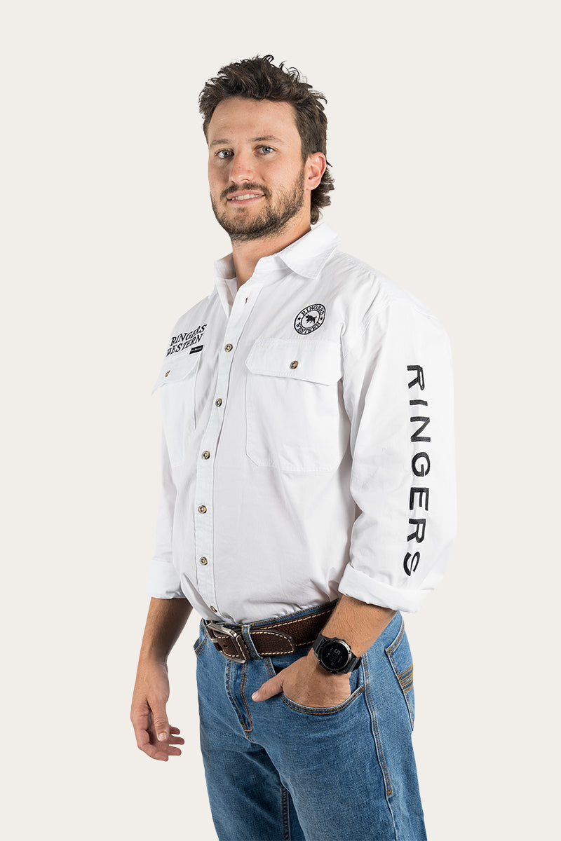 Hawkeye Mens Full Button Work Shirt - White/Black