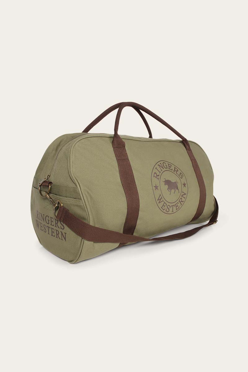 Gundagai Duffle Bag - Khaki with Deep Brown Print