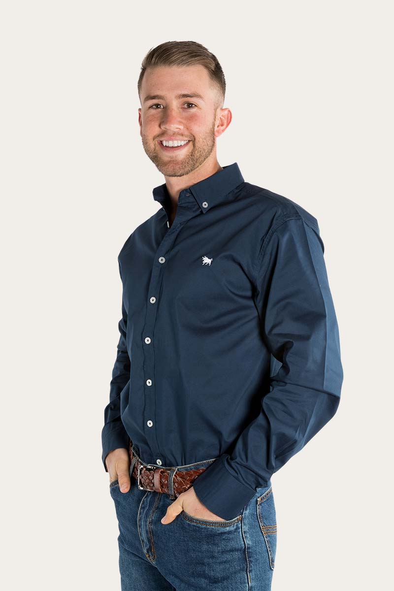 Longreach Mens Plain Dress Shirt - Navy