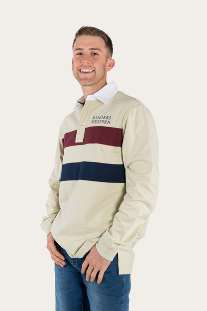 Seaton Mens Rugby Jersey - Beige / Cabernet