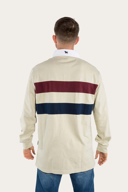 Seaton Mens Rugby Jersey - Beige / Cabernet