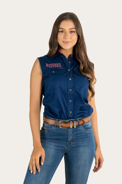 Signature Jillaroo Womens Sleeveless Work Shirt - Navy/Melon