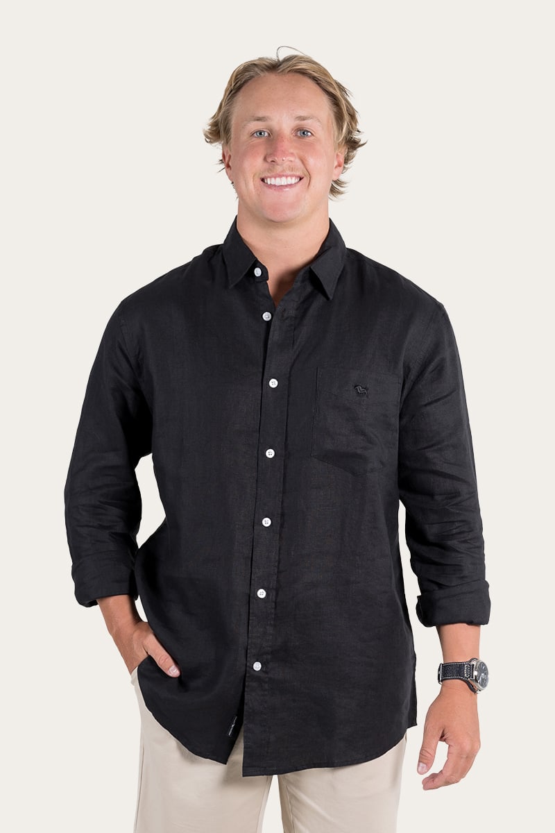 Glenmorgan Mens Relaxed Linen Dress Shirt - Black