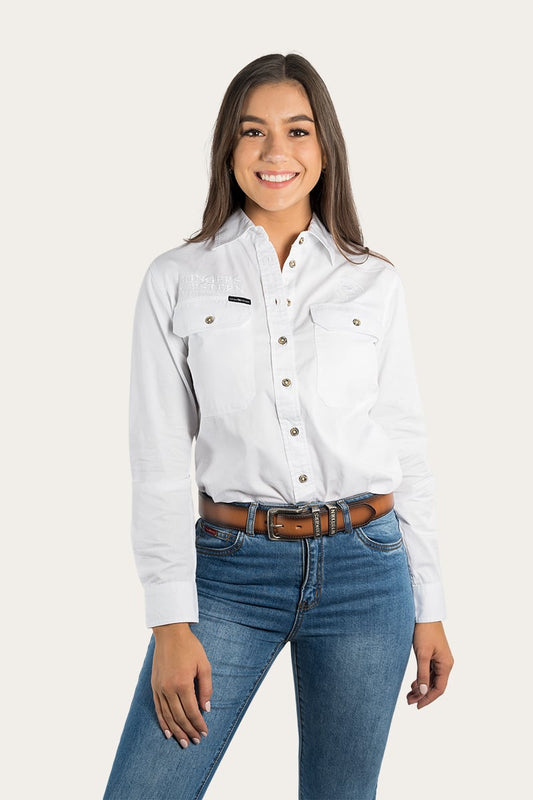 Signature Jillaroo Womens Full Button Work Shirt - White/White