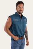 Hawkeye Mens Sleeveless Work Shirt - Petrol Blue/Ultimate Grey