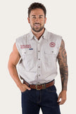 Hawkeye Mens Sleeveless Work Shirt - Beige/Dark Red