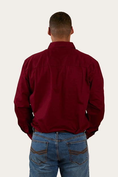 King River Mens Half Button Work Shirt - Burgundy