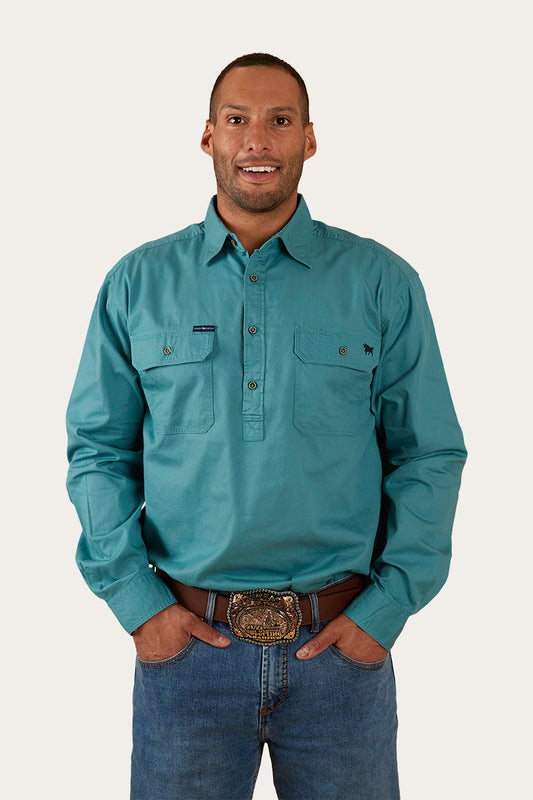 King River Mens Half Button Work Shirt - Dusty Jade