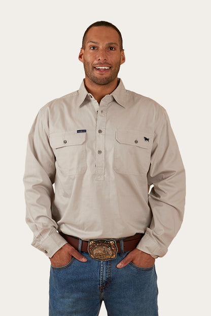 King River Half Button Work Shirt - Beige