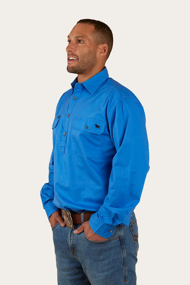 King River Mens Half Button Work Shirt - Blue