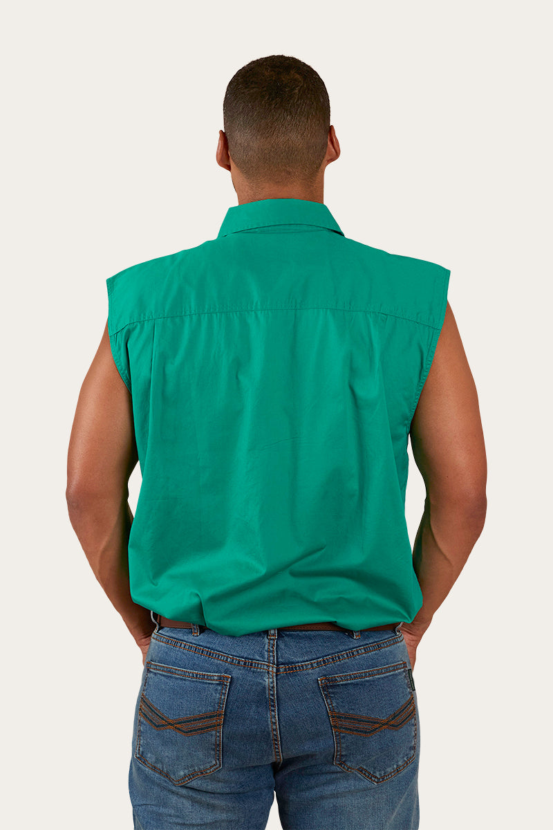 Rob Roy Mens Sleeveless Full Button Work Shirt - Green