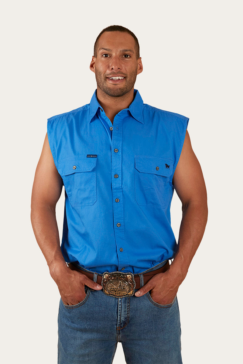 Rob Roy Mens Sleeveless Full Button Work Shirt - Blue