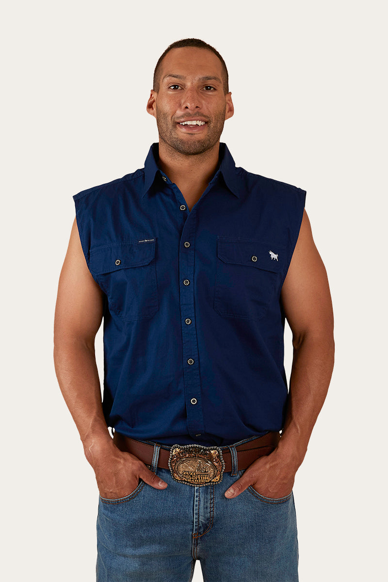 Rob Roy Mens Sleeveless Full Button Work Shirt - Navy