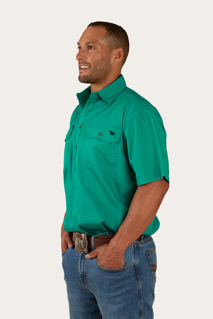 Pack Saddle Mens Short Sleeve Half Button Work Shirt - Green