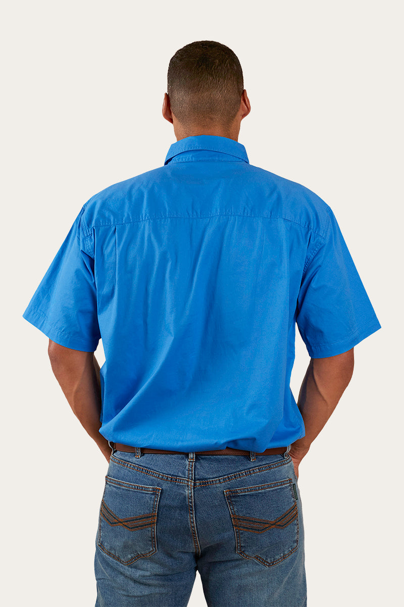 Pack Saddle Mens Short Sleeve Half Button Work Shirt - Blue