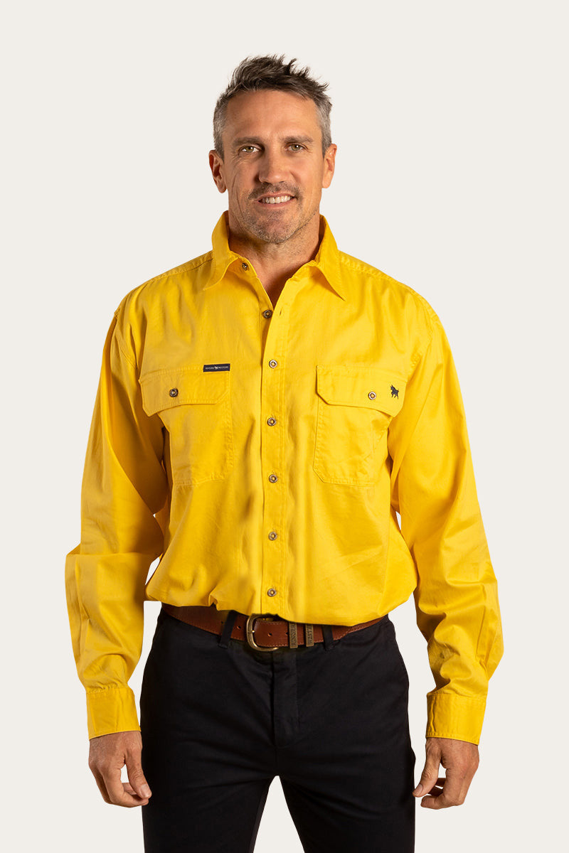 King River Mens Full Button Work Shirt - Lemon