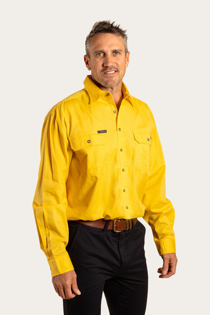 King River Mens Full Button Work Shirt - Lemon