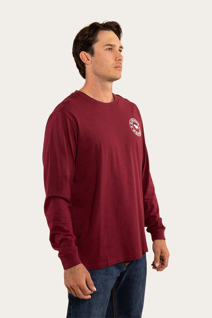 Signature Bull Mens Loose Fit Long Sleeve T-Shirt - Burgundy/White