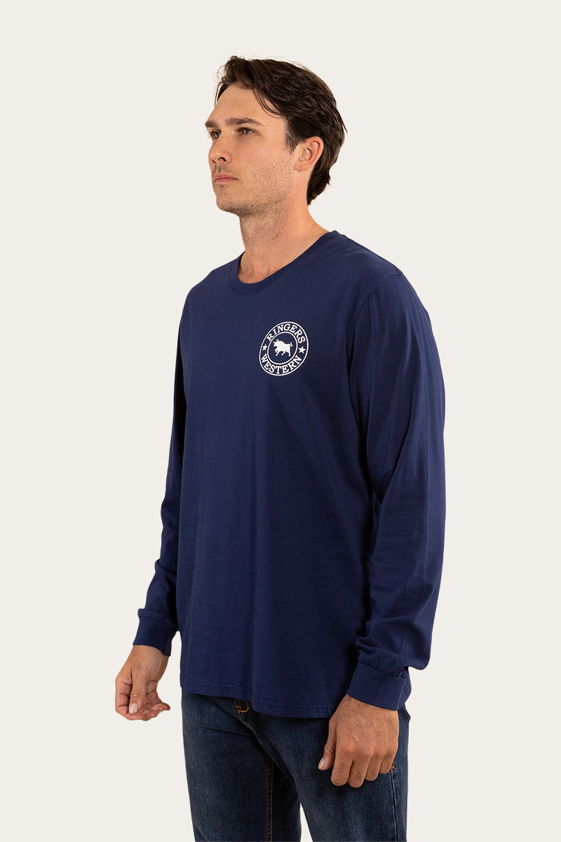 Signature Bull Mens Loose Fit Long Sleeve T-Shirt - Navy/White