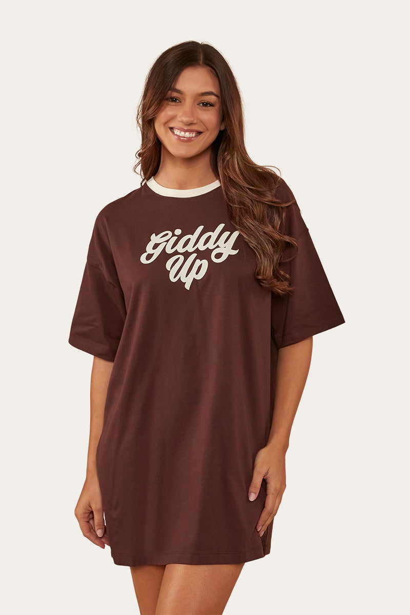 Melrose Womens T-Shirt Dress - Chocolate