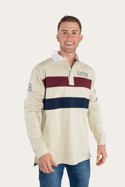 Seaton Mens Rugby Jersey - Beige / Cabernet