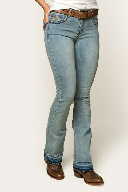 Billie Womens Mid-Rise Bootleg Jeans - Light Blue