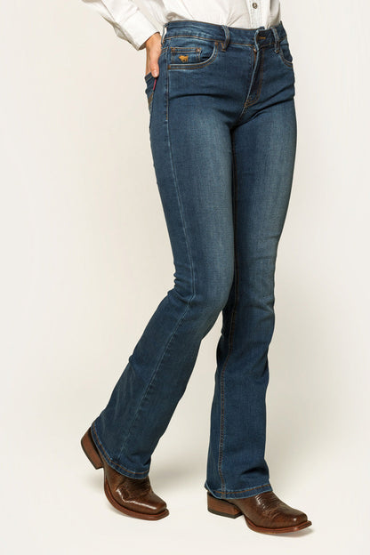 Katherine Womens Mid-Rise Bootleg Jeans - Classic Blue