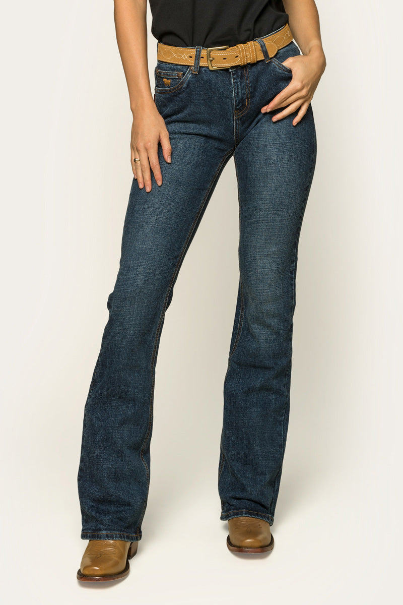 Megan Womens Low-Rise Bootleg Jeans - Classic Blue