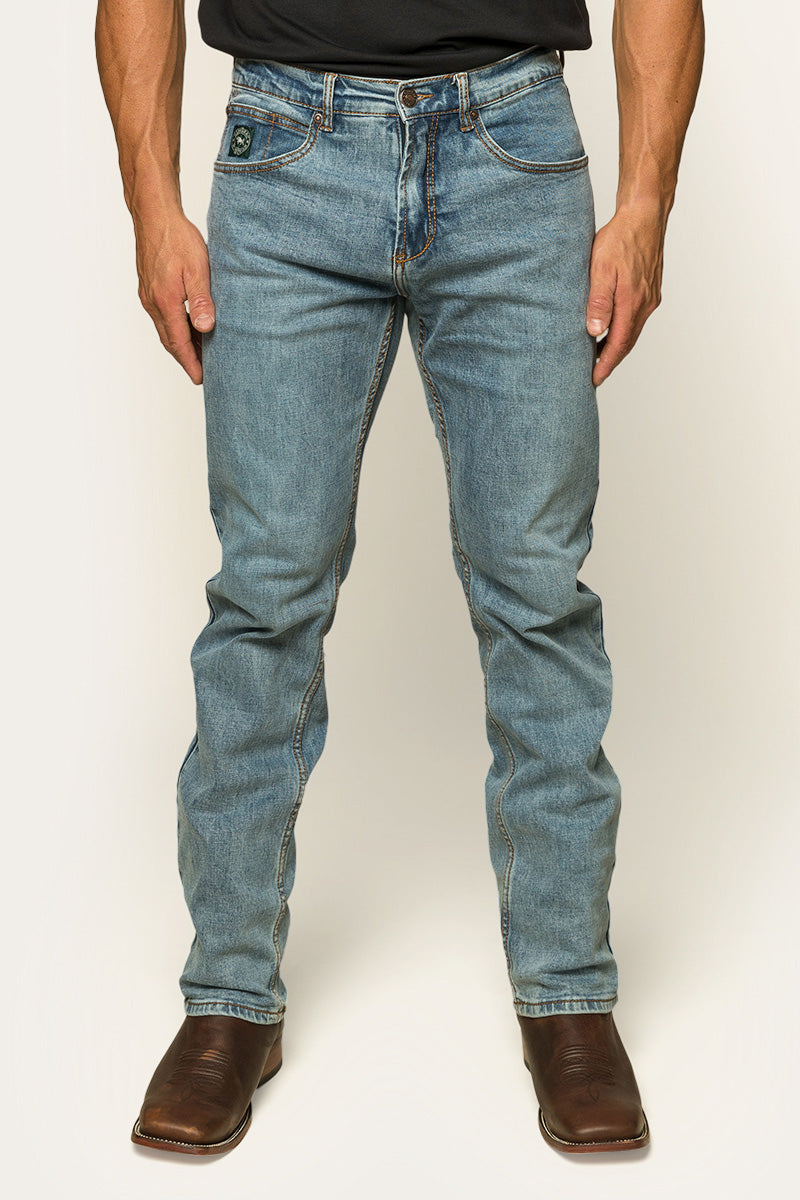 Muster Mens Slim Straight Fit Jeans - Light Wash Blue