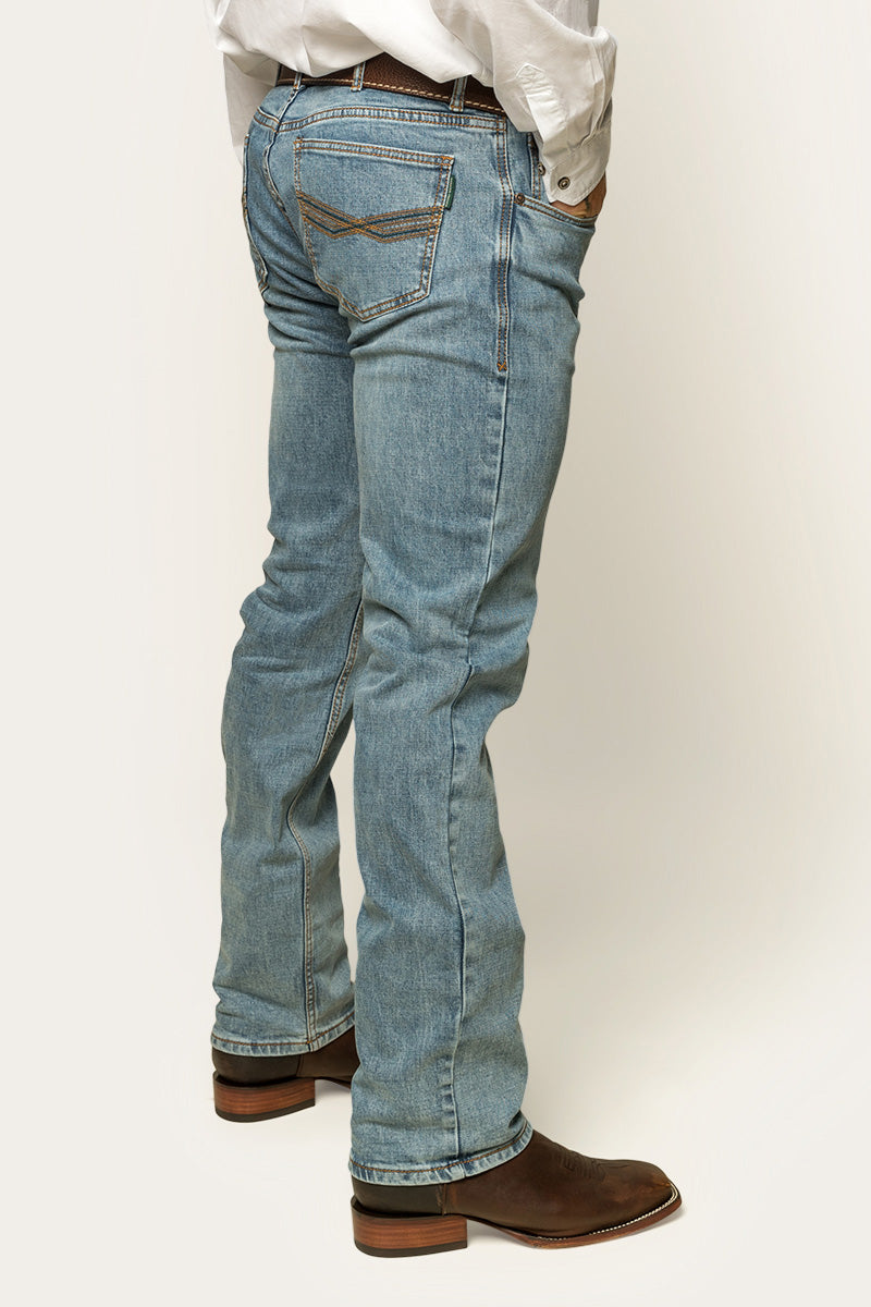 Muster Mens Slim Straight Fit Jeans - Light Wash Blue