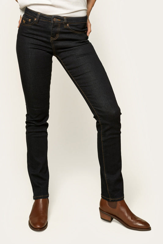 Victoria Womens Mid-Rise Straight-Leg Jeans - Dark Blue